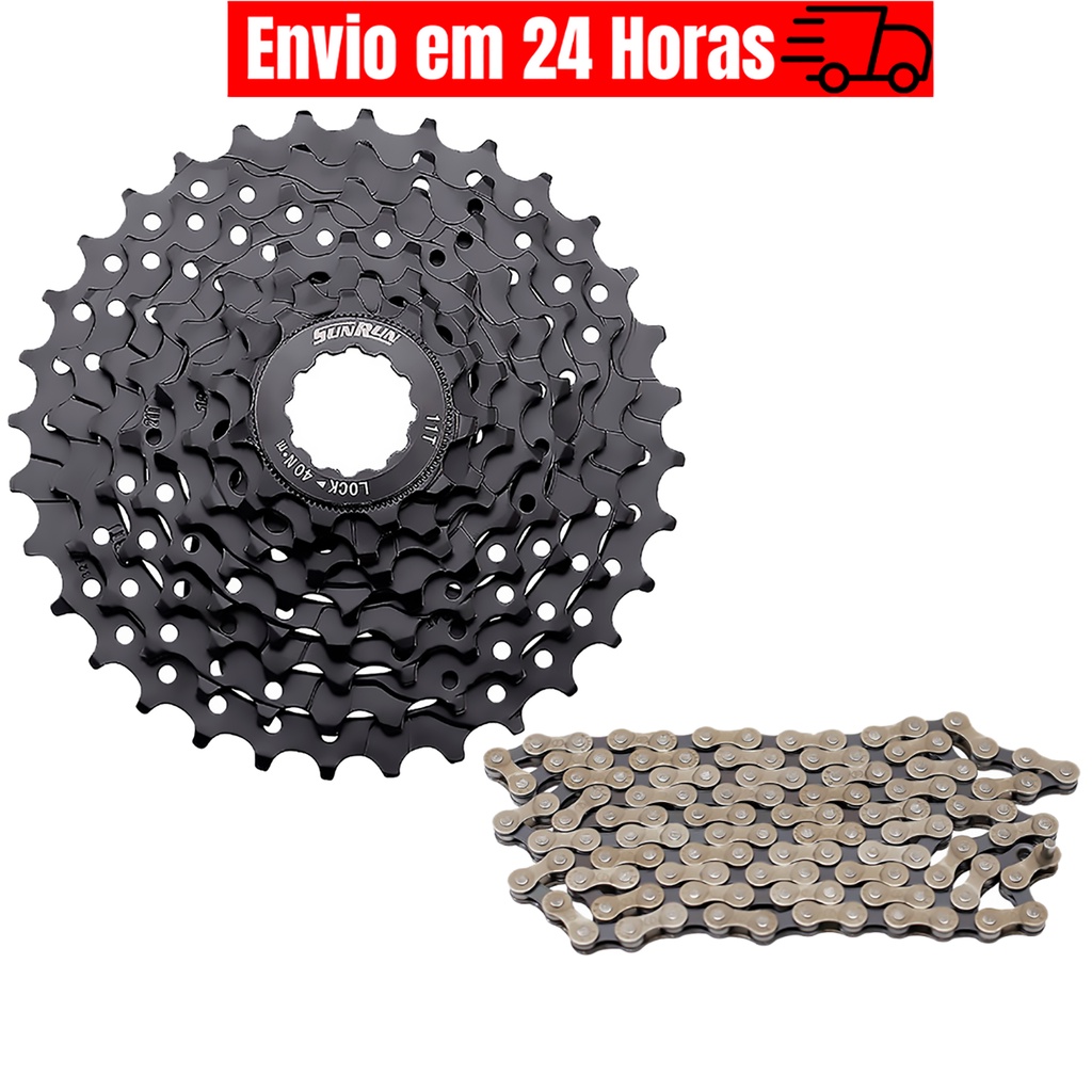 Kit Relação Bike Cassete + Corrente 8v Indexada Para Bicicleta Aro 29/26 K7