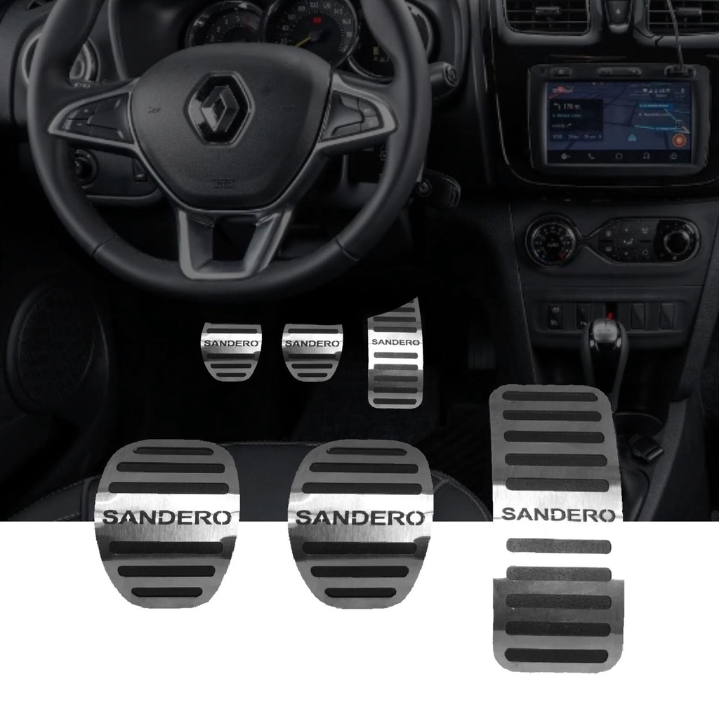 Renault Sandero Todos os Anos Manual Kit Pedaleira Inox Cromado Modelo Original
