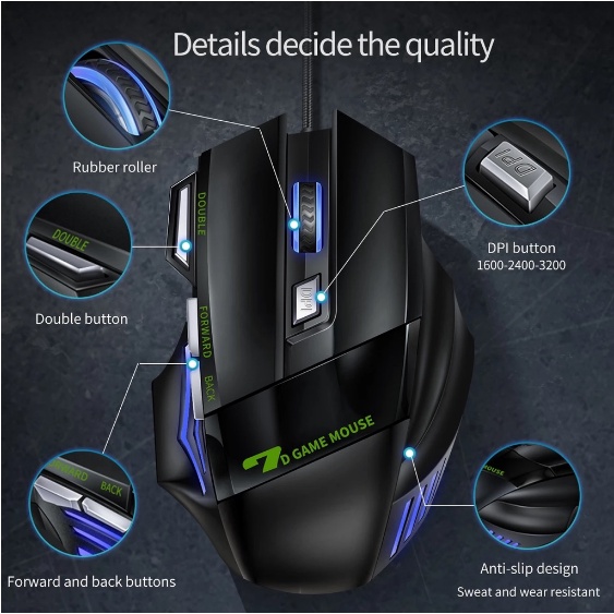 Mouse Gamer Laser X7 3200 dpi 7 Botões Profissional Original USB LED Desktop Com Gatilho