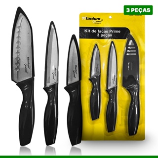 Kit Jogo de Facas de Cozinha Profissional Antiaderente 3 Peças Inox