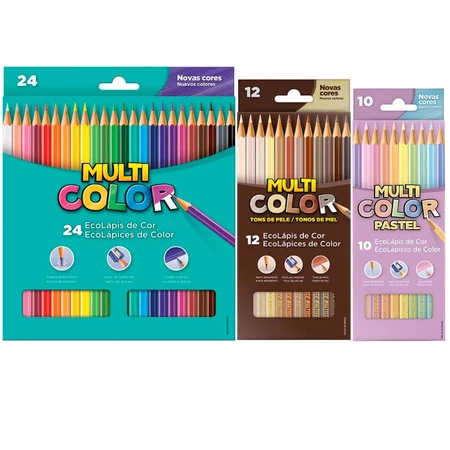 Kit lápis de cor Multicolor 24 cores 12 tons de pele 10 tons pastel