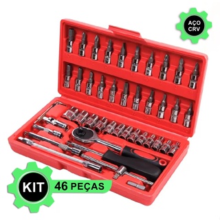 Kit Conjunto Chaves Catraca Reversível Soquetes com 46 Peças com Maleta Cod: Uni 01