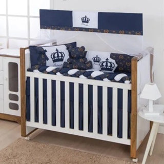KIT DE BERÇO COROA URSO MARINHO 12 PEÇAS
