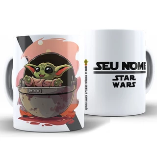 Caneca Baby Yoda Personalizada Com Nome + Caixa Xícara 325ML Cerâmica