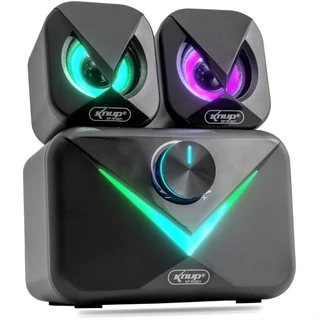 Caixa De Som Potente Home Theater Subwoofer 2.1 Bass Controle de Volume Led RGB Chroma P2 USB Ideal Para Computador Tv Notebook