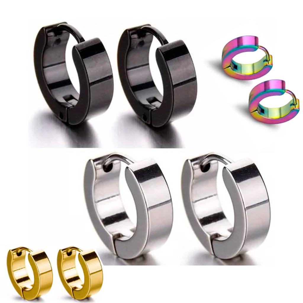 brinco em aço inox masculino feminino argola preto prateado dourado colorido 9mm