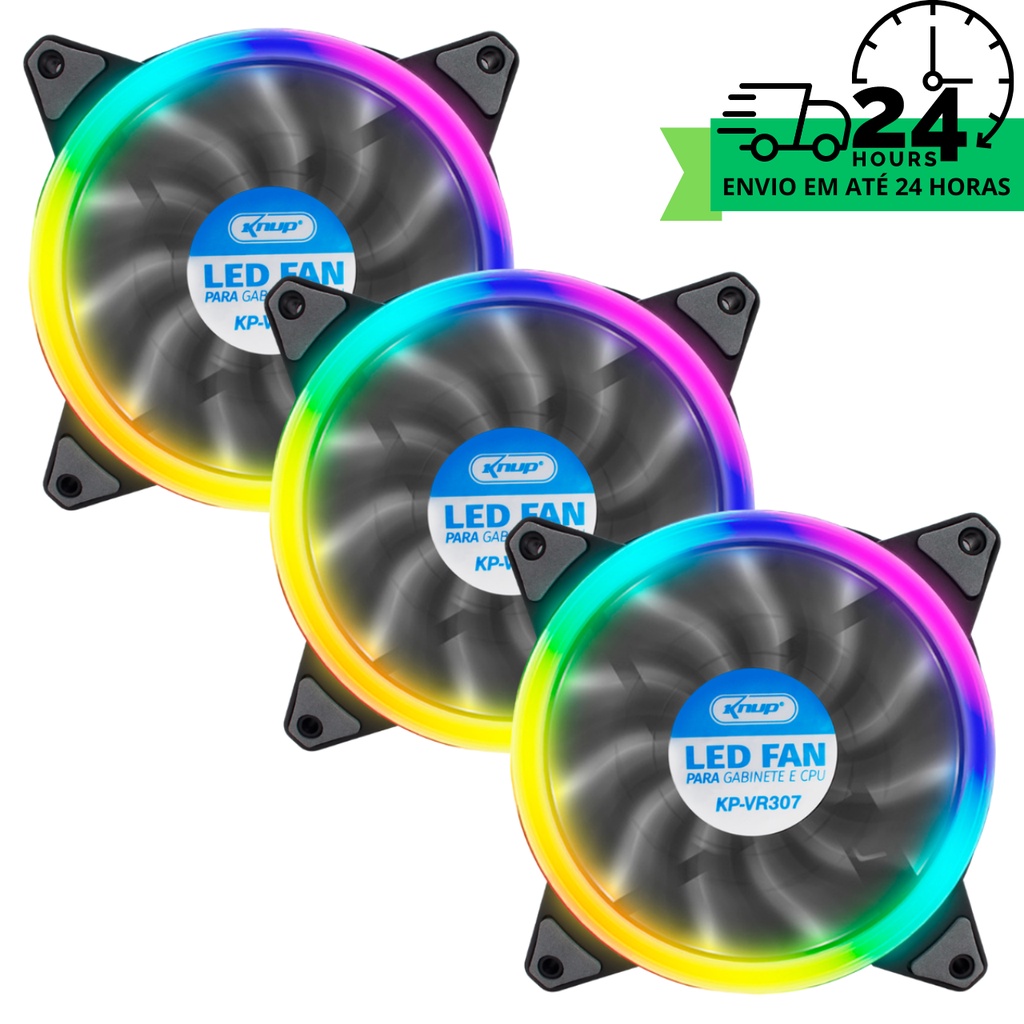 Kit 3 Cooler Fan Led Rgb 120mm Ventoinha Para Gabinete Pc Gamer Almenta o Fluxo de ar e Super Silencioso