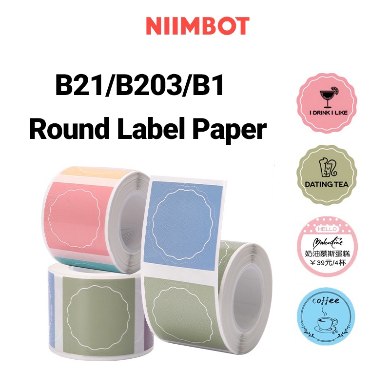 Adesivo De Papel Redondo Com Etiqueta Redonda Niimbat B21/B3S/Térmica Para Alimentos