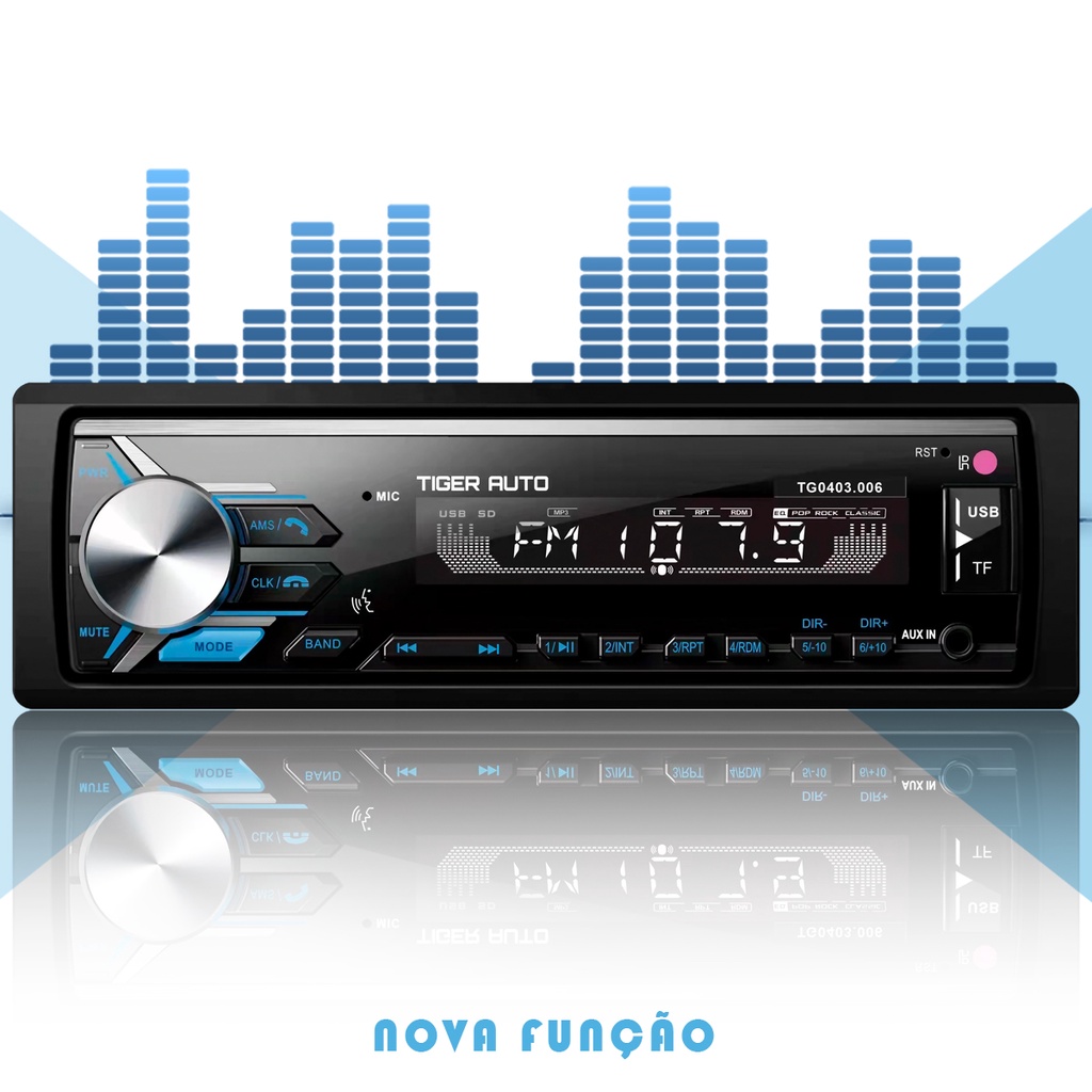 Rádio Automotivo Tipo Pioneer Bluetooth Comando de Voz USB Som Mp3 Tiger Radio Tg-4.3.006 SD