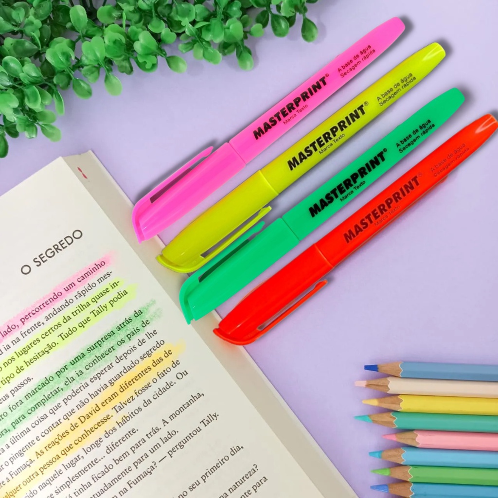 Marca Texto Masterprint Kit 5 Cores Material Escolar Tons Neon | Shopee ...