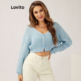 Lovito Suéter Casual Liso com Gola V Manga Longa Botão L21LT110 (Azul Claro)