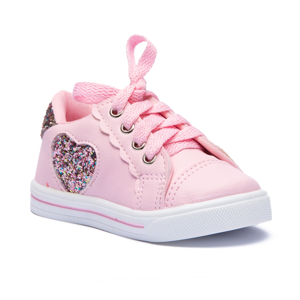 Tênis Infantil Feminino Rosa Coração Glitter