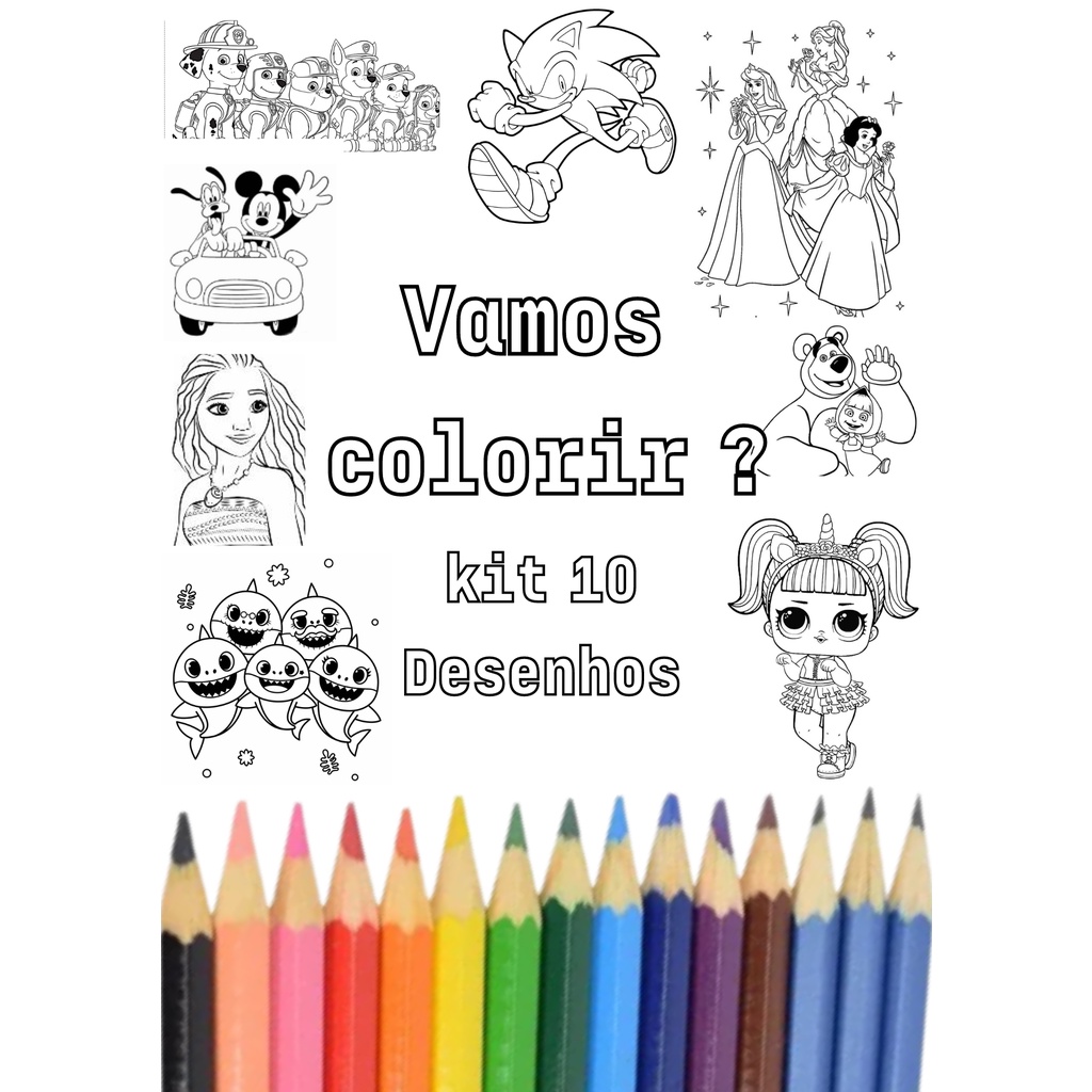 Kit 30 desenhos para Colorir em Folha A4 Sulfite