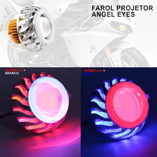 Farol Angel Eyes Projetor Carro e Moto Led 6500k 10w Furacão Retrofit