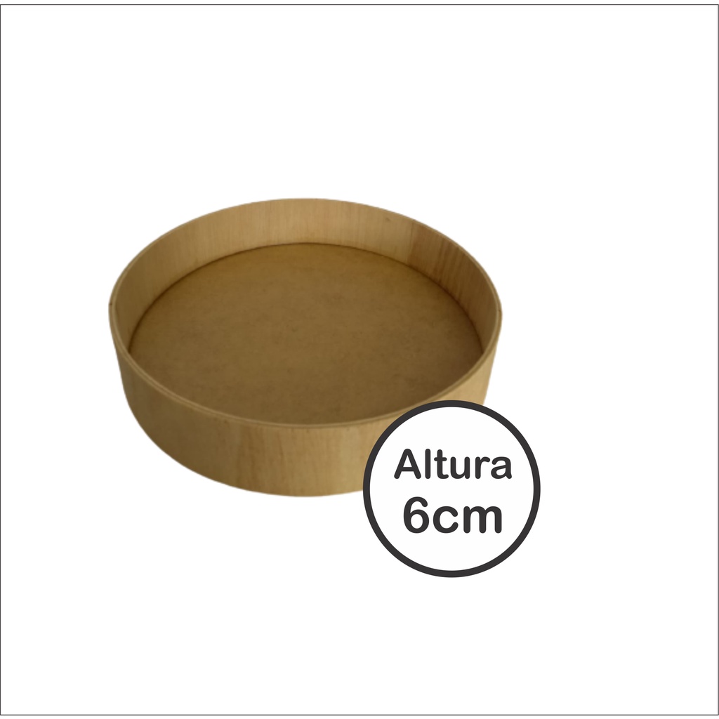 Bandeja Redonda MDF Madeira Corte a Laser Tábua Frios Platter Decoração Altura 6cm