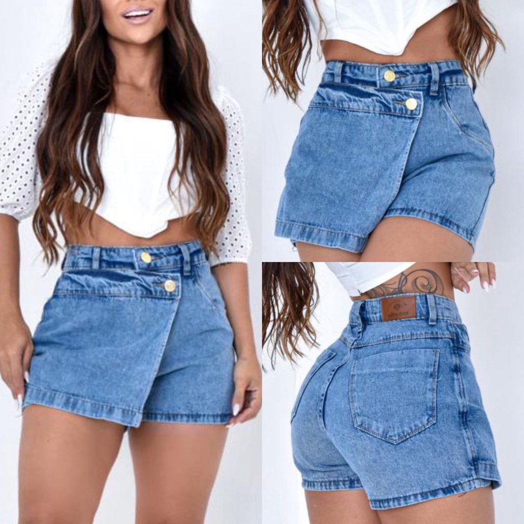 Shorts Jeans Feminino Mom saia Cintura Alta Premium