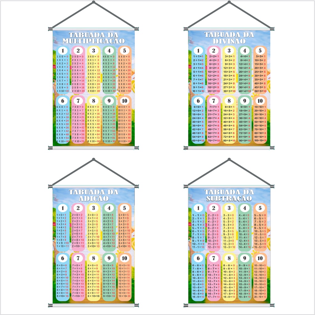 Kit De Tabuada Multiplicação Divisão Adição E Subtração