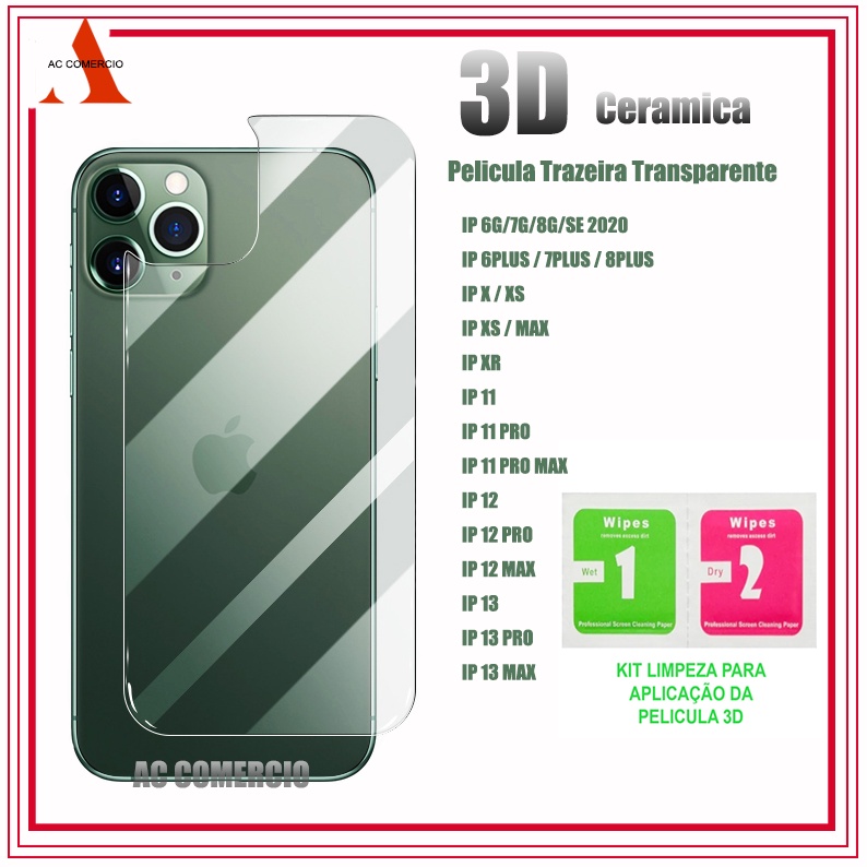 Película Traseira Cerâmica Flexível 3D Para 6 7 8 Plus X XS MAX 11 12 13 14 Promax