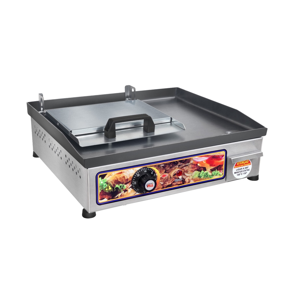 Chapa Chapeira Sanduicheira de Lanches e Porções Elétrica 40x35 C/ Abafador Prensa