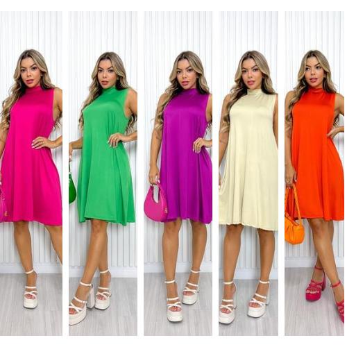 Vestido de malha gola alta basico mais chic verao 135