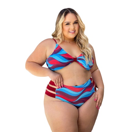 Biquini plus size GG cintura alta top com bojo