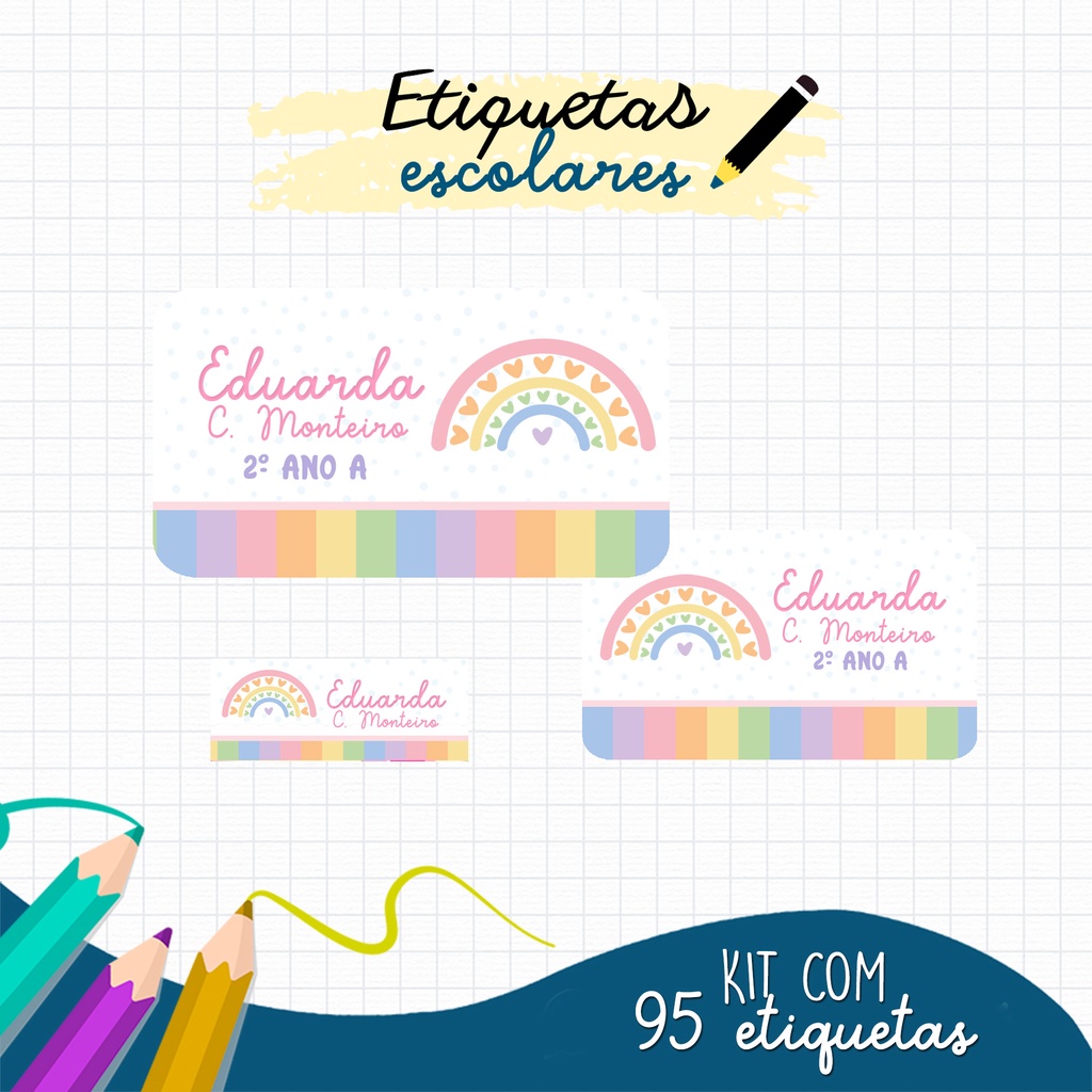 Etiqueta Escolar Arco-Íris Cores | Shopee Brasil
