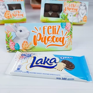 Capa para barra de chocolate Lakta 90g  Feliz Páscoa Coelho (Desmontada) em Oferta na Shopee