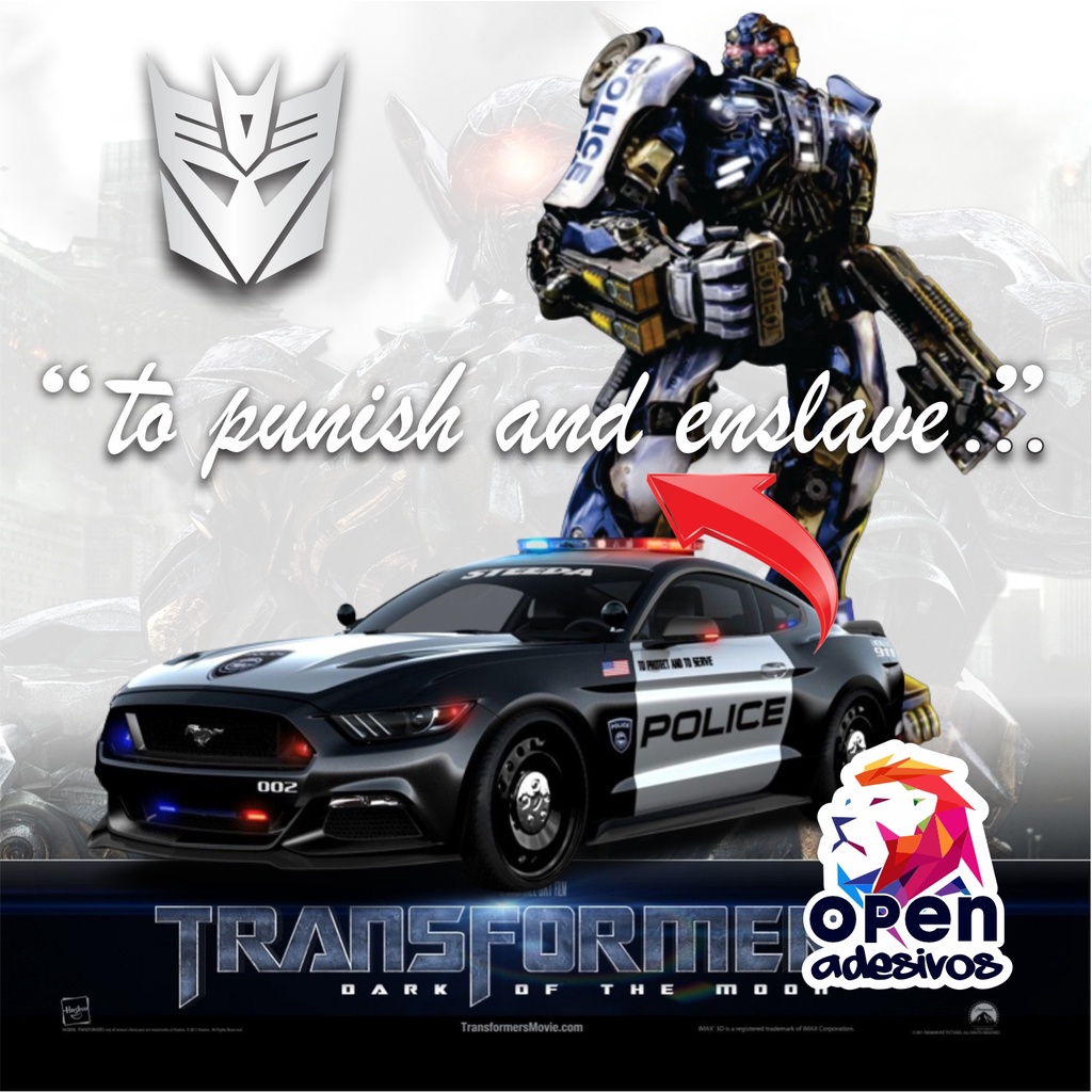 Adesivo Transformers Decepticon Barricade "To Punish and Enslave" Para