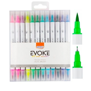 Caneta Brush Pen Ponta Dupla BRW Evoke Dual Brush c/ 24 Cores