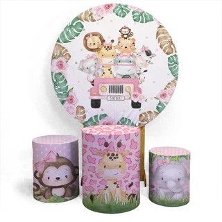 Kit Safari Decoração Infantil Sistema Veste Fácil Capas Painel + Trio Cilindros