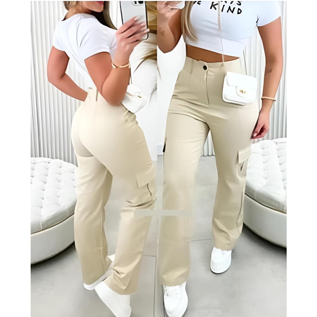 Calça feminina com store bolsos