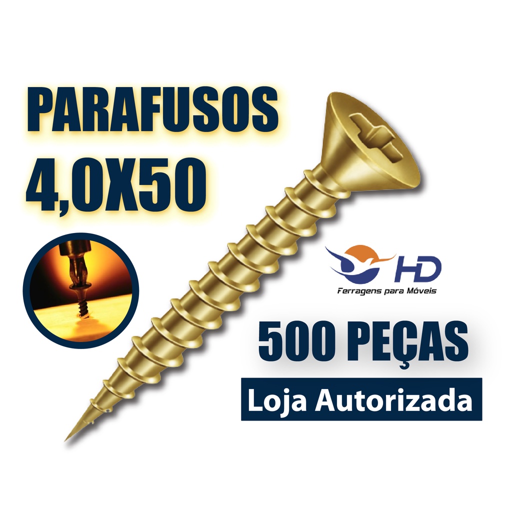 Parafuso 4,0 X 50 Chipboard Chata Phillips para Madeira - HD CAIXA COM 500 peças - 4 0 x 50 / parafusos para madeira