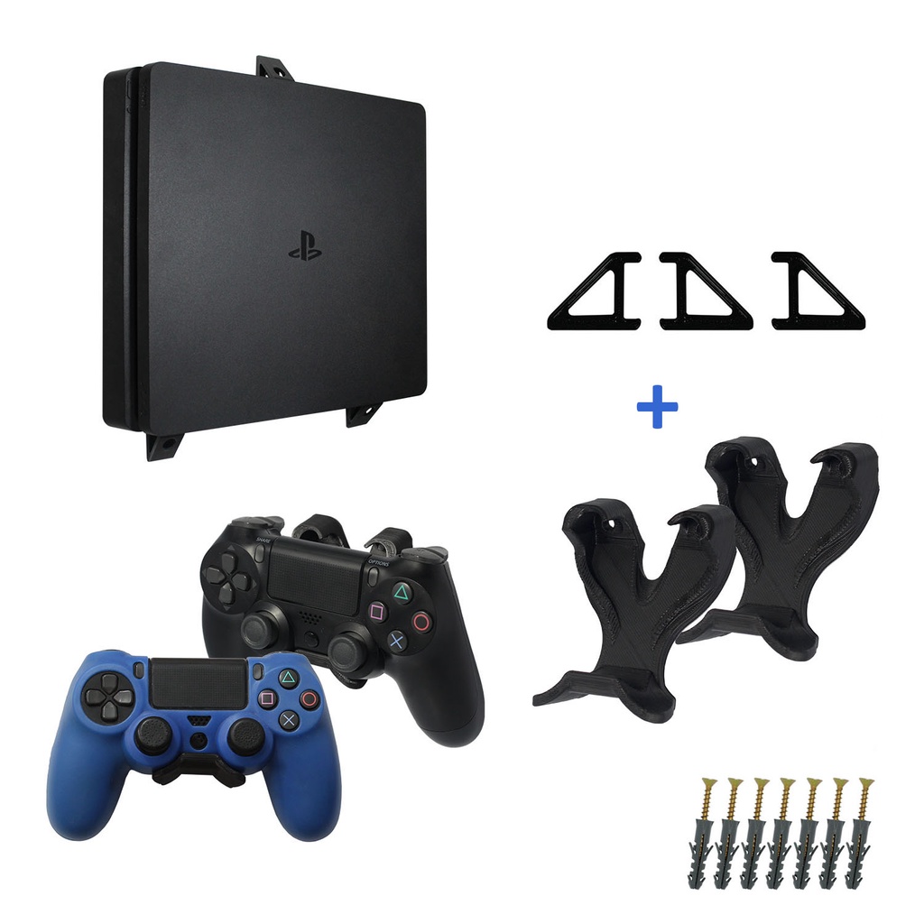 Kit Suporte De Parede Para Playstation 4 Slim e 2 Controles