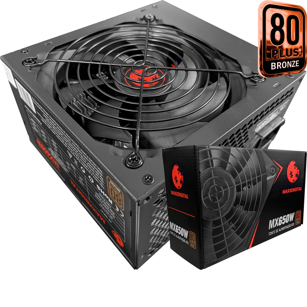 GAMEMAX Fonte Gamer GP650 80 Plus Bronze PFC Ativo Preta 650W, PRETO