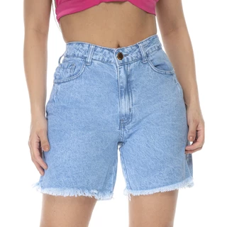Short Meia Coxa Jeans Bermuda Feminina Cintura Alta Barra Desfiada Levanta Bumbum