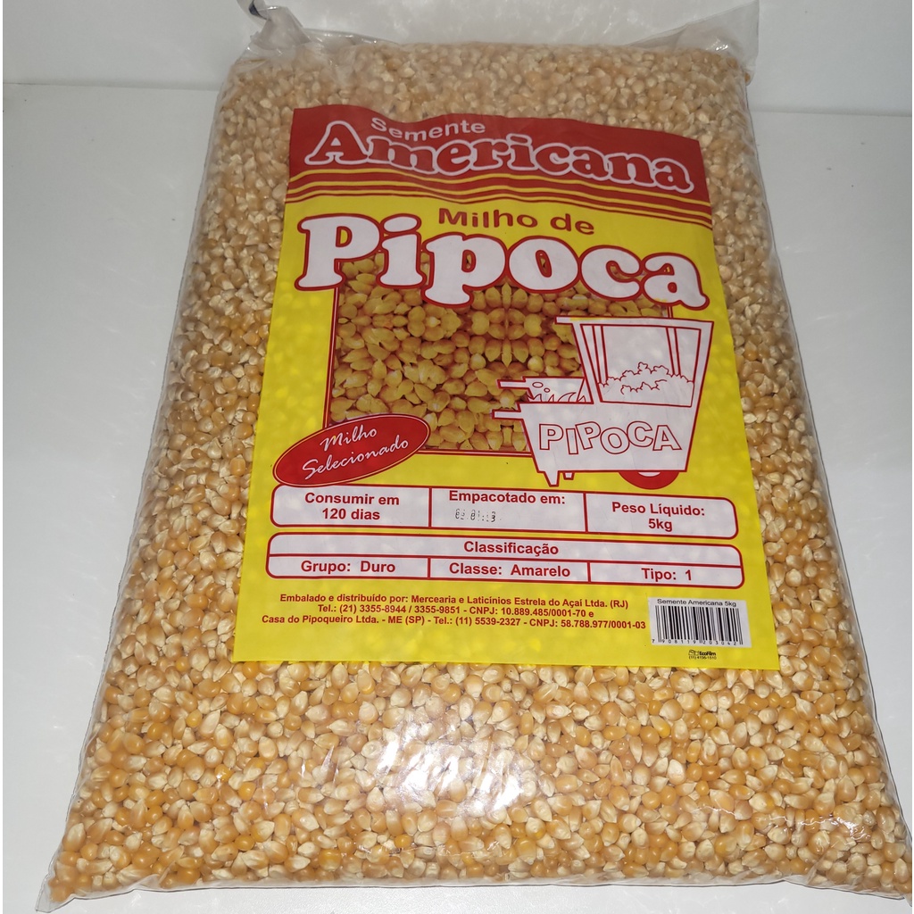 Milho de Pipoca Especial 5kg Semente Americana Grão de Milho Tipo 1 ...