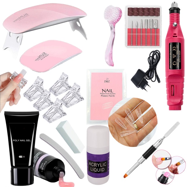 Kit Polygel Rosinha Lixadeira Bivolt Unhas Alongamentos Molde F1