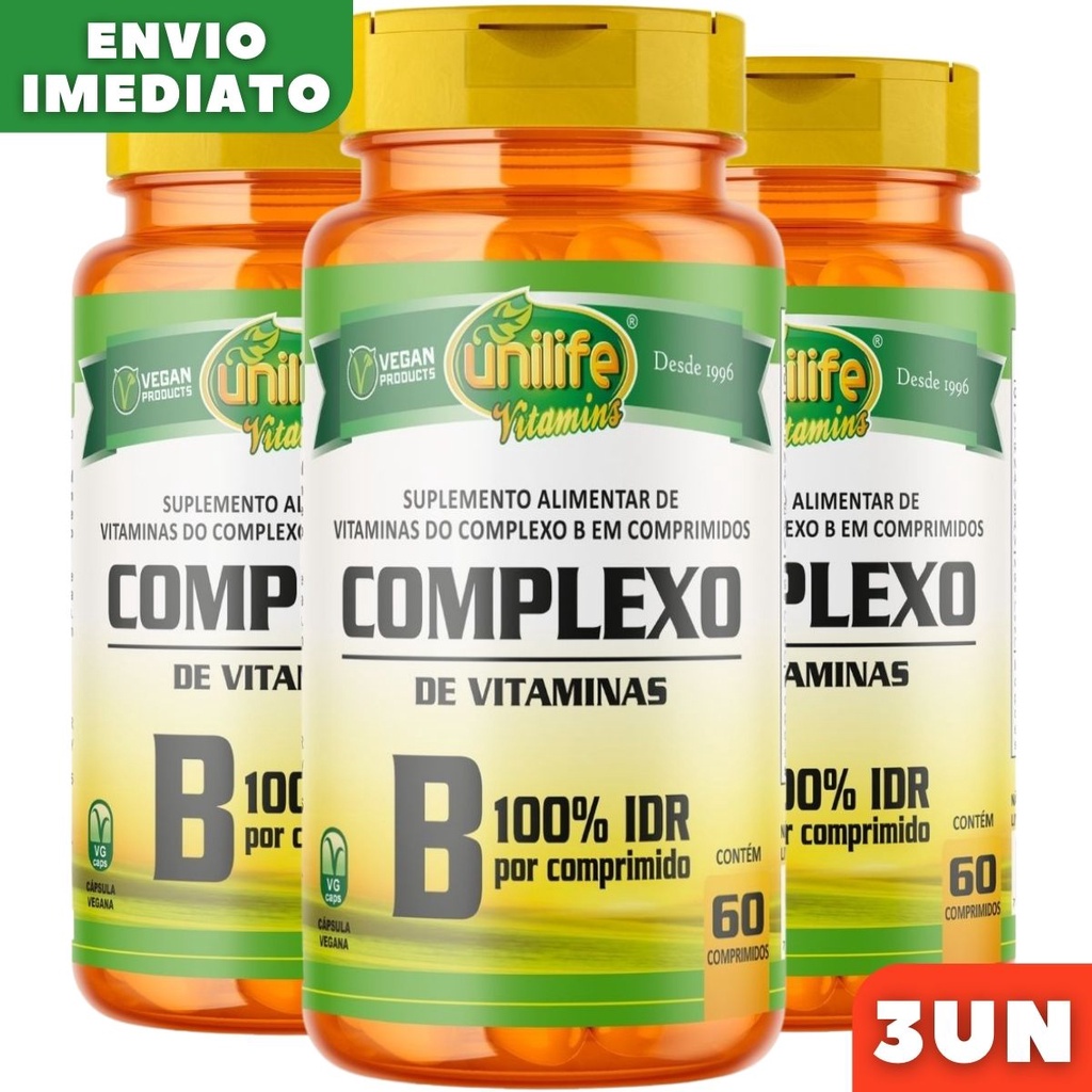 Kit 3 Complexo B 60 Comprimidos 500mg Unilife Vitaminas (B1, B2, B3, B5 ...