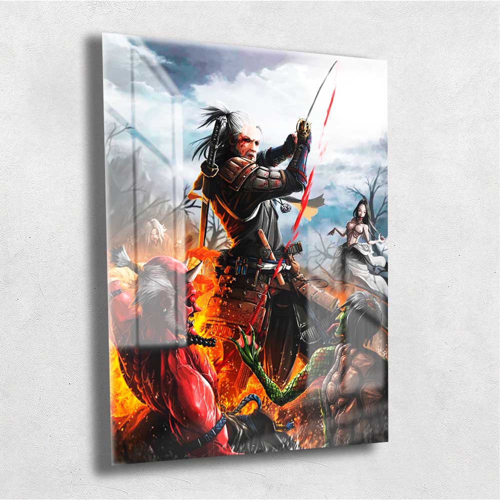 Quadro Metalizado Geralt de Rívia The Witcher Placa Decorativa Brilhante Pôster