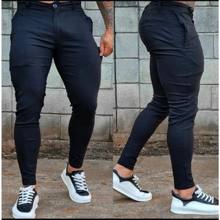 Calça Alfaiataria Preta Masculino Slim Bolso Faca Bengaline com elastano