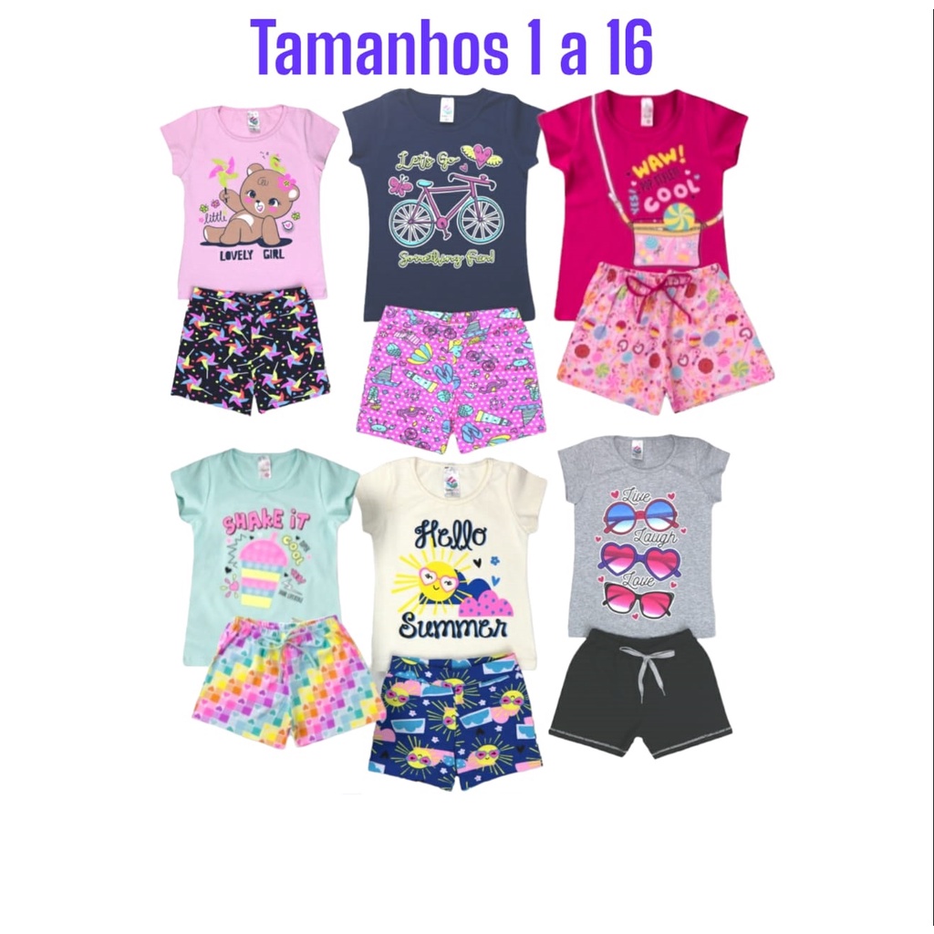 Kit 4 Shorts Infantil Juvenil Menina Algodão + Cotton Roupa Feminina  Criança Bermuda Verão 04-16 - Sortido