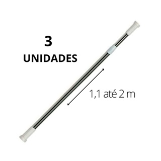 Kit Varão Extensível Porta Cortina Box Banheiro 3 unidades 1,1x 2,0