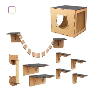 Melhor Playground Para Gatos 9 Peças Parquinho Suspenso Combo Arranhador Nicho Ponte Degraus Prateleiras MDF Carpete Antiderrapante