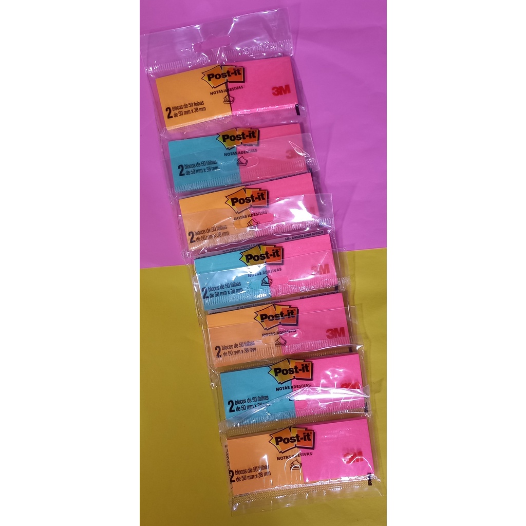 Papelaria: Kit Post-It Colorido 2 Blocos 50x38mm 3M | Shopee Brasil