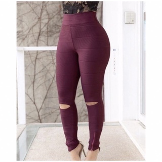 Calça Legging Feminina Lilás Tecido Canelado Bolso no Cós - Ava