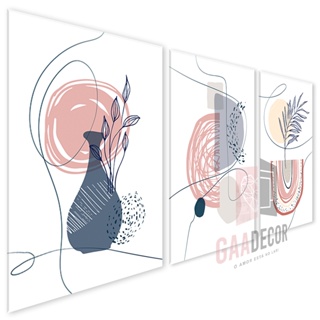 Kit 3 Quadros Decorativos para Sala Quarto Boho Abstrato Minimalista Decoração