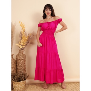 Vestido Feminino Longo Viscolino Pipoca Com bojo