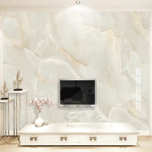 Papel De Parede Efeito Mármore Branco E Bege 1mx58cm