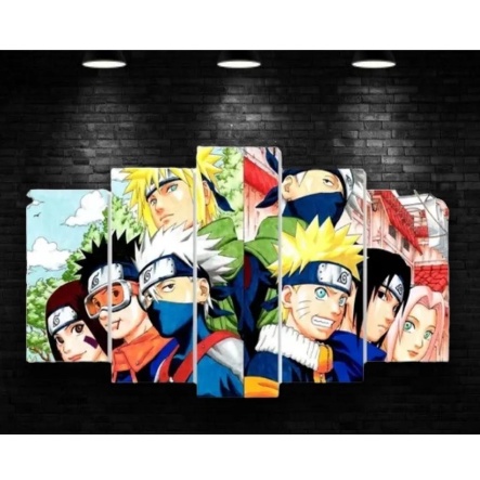 Quadro Mosaico 105x60cm Mod469 Anime Naruto Personagens 5pçs