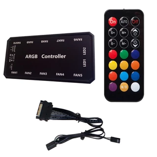 Controladora ARGB Para Cooler Fans RGB 6 Pinos 12v Suporta até 10 Fans ARGB + Controle Remoto + Cabos